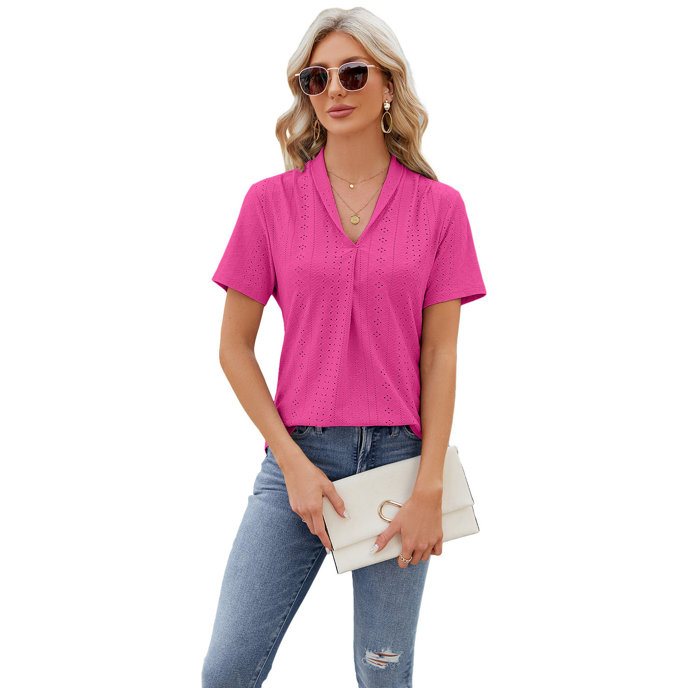 Hollow V-Neck Loose Fit Tee