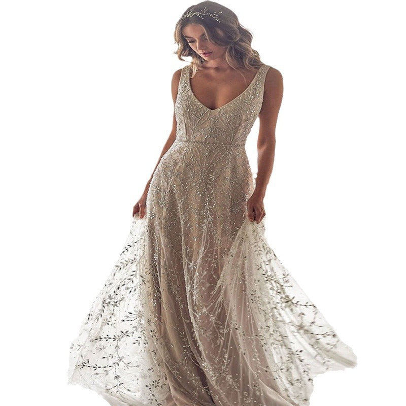 Bronzing V-Neck Gown - Shé Hauté